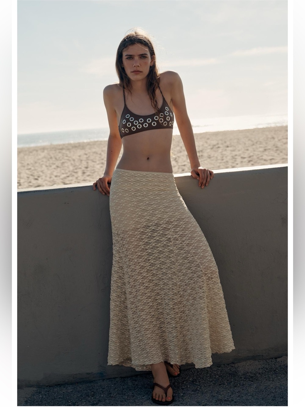 ZARA Women's Cream Crochet Maxi Skirt Size M NwT